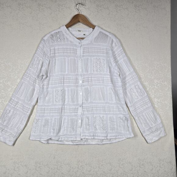 Dylan Patchwork Top sz XL White Cotton Button Front Embroidered Boho Fairycore - Picture 16 of 16